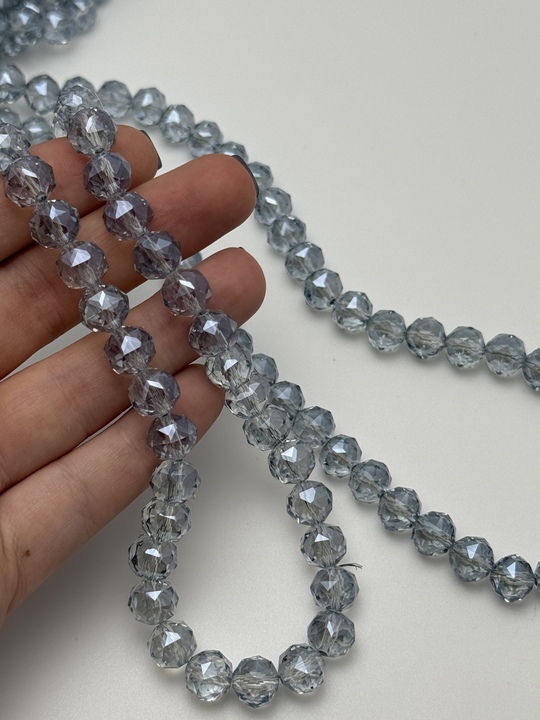 Ювелирное стекло , серо-голубой, 9*9,5мм, нить 50см ·