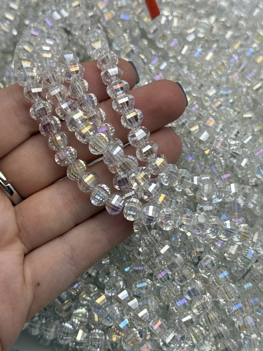 Ювелирное стекло , прозрачный, 6*8мм, нить 44 см